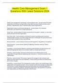 Health Care Management Exam 1 Questions With Latest Solutions 2024