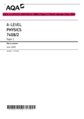 AQA A-LEVEL PHYSICS 7408&sol;2 Paper 2 Mark scheme June 2020