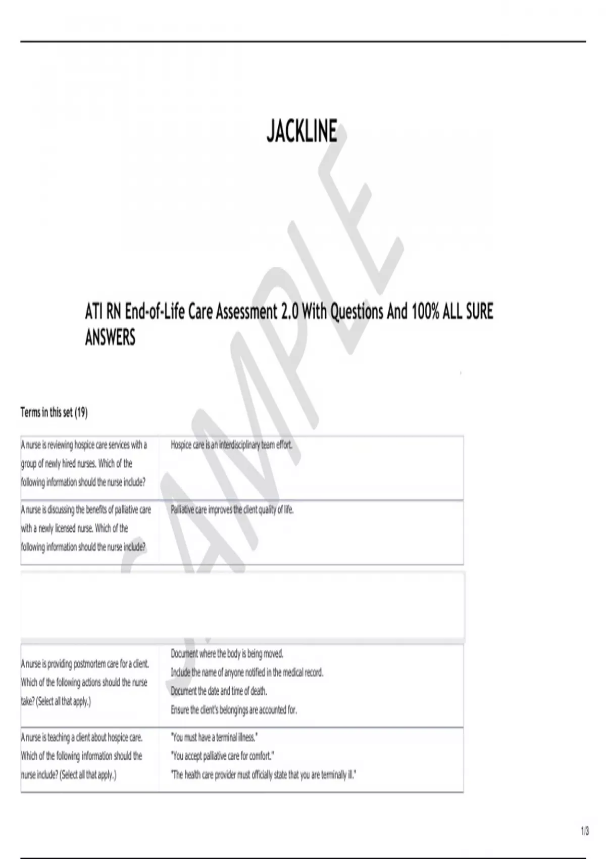 ATI RN End-of-Life Care Assessment 2.0 With Questions And 100% ALL SURE ...