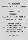 Beleid en besluitvorming  - Alle 12 colleges VU Amsterdam 2022 - met veel nat. intern. bronnen, lesaantekeningen en websitevermeldingen