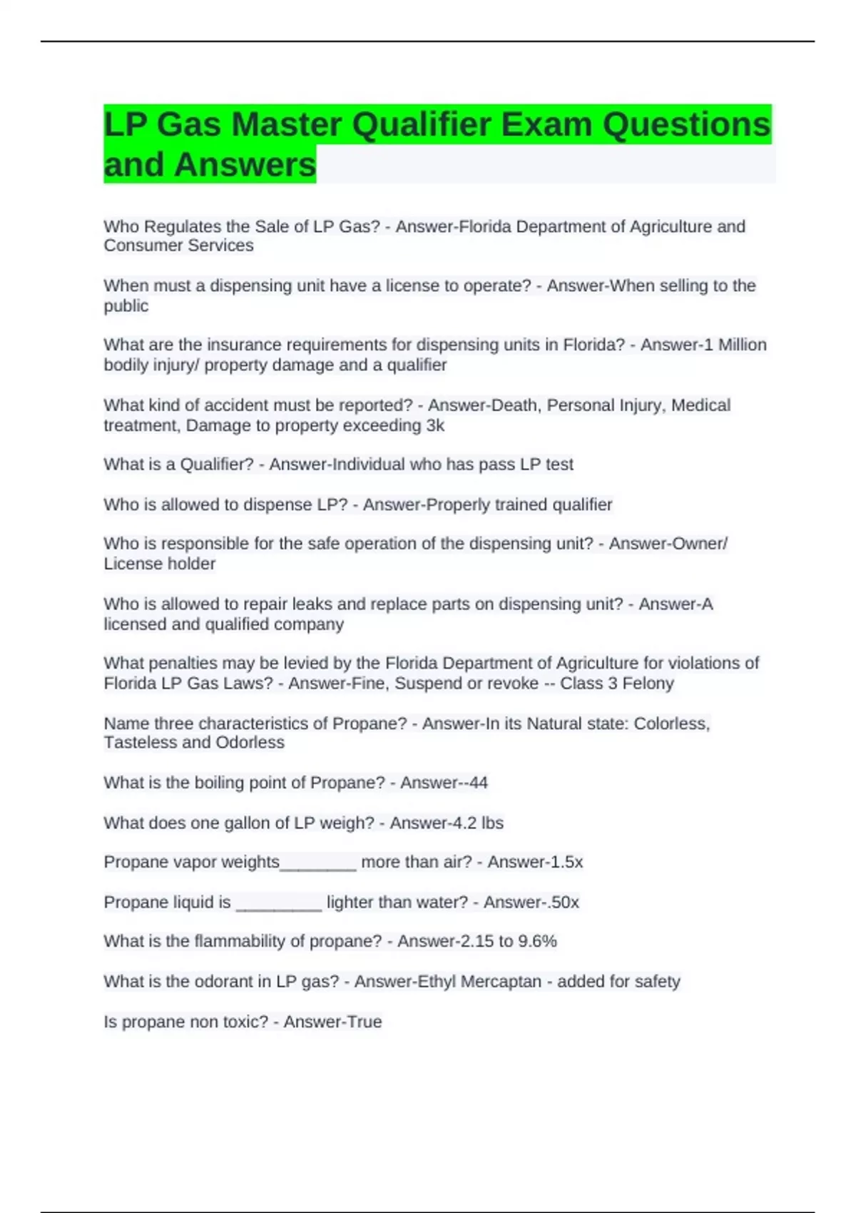 LP Gas Master Qualifier Exam Questions and Answers - Gas Master - Stuvia US
