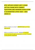 BTEC APPLIED SCIENCE UNIT 3 EXAM &lpar;ACTUAL EXAM&rpar; WITH CORRECT QUESTIONS AND ANSWERS GOOD SCORE IS GUARANTEED LATEST 2024 &ndash; 2025 GRADE A&plus; 