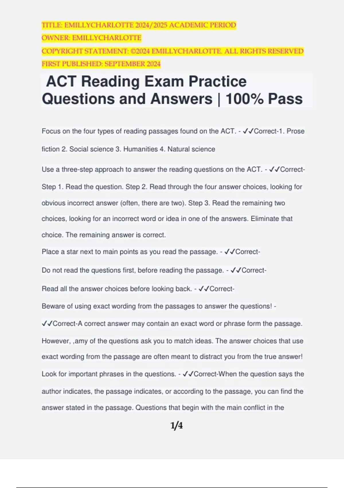 ACT Exam Bundle Pack Questions and Answers | 100% Pass - Stuvia US