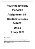 78% for Psychopathology A03 Borderline Personality Disorder Essay