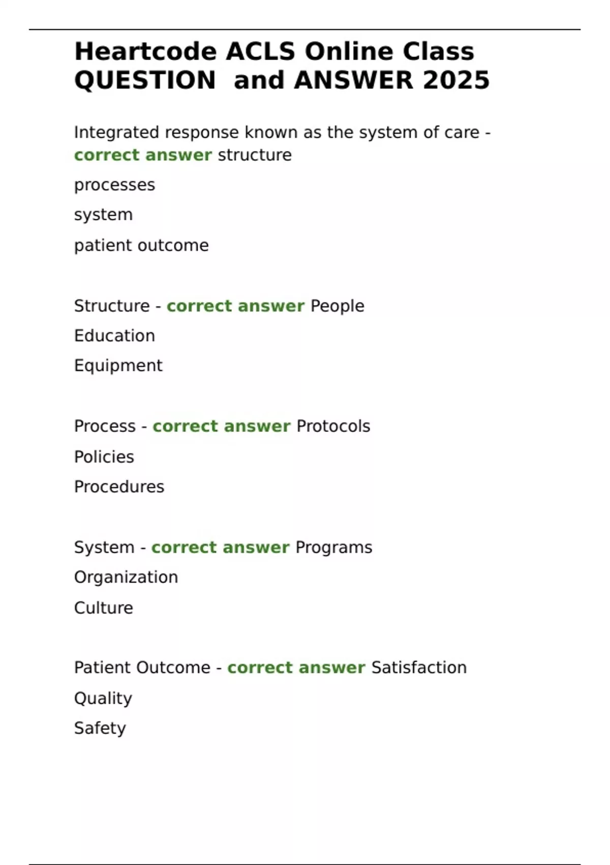 Heartcode ACLS Online Class QUESTION and ANSWER 2025 - Heartcode ACLS ...