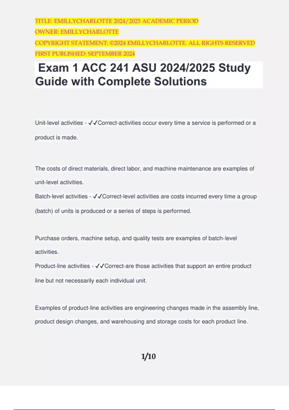 Exam 1 ACC 241 ASU 2024/2025 Study Guide with Complete Solutions - ACC ...
