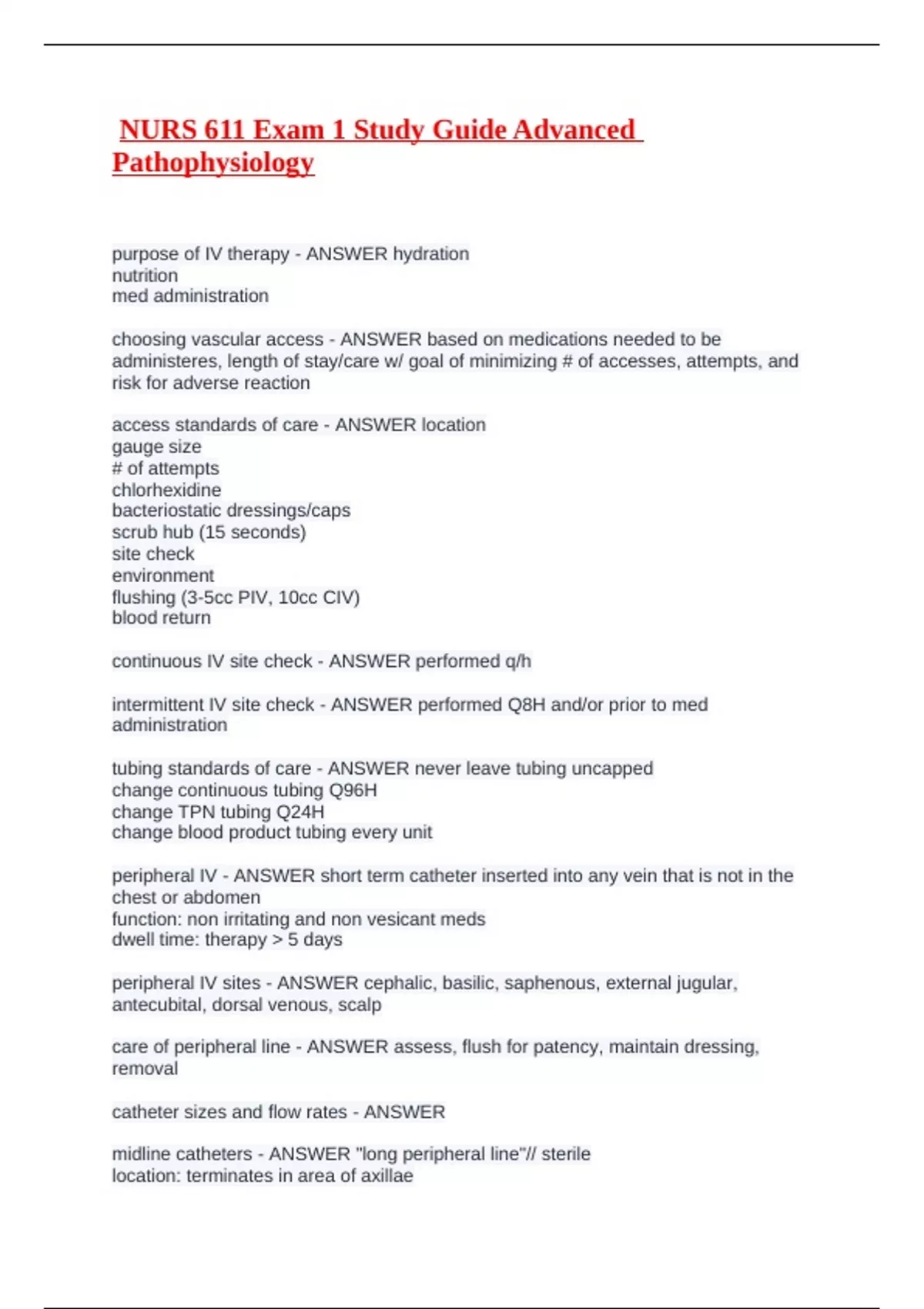 NURS 611 Exam 1 Study Guide Advanced Pathophysiology - NURS 611 - Stuvia US