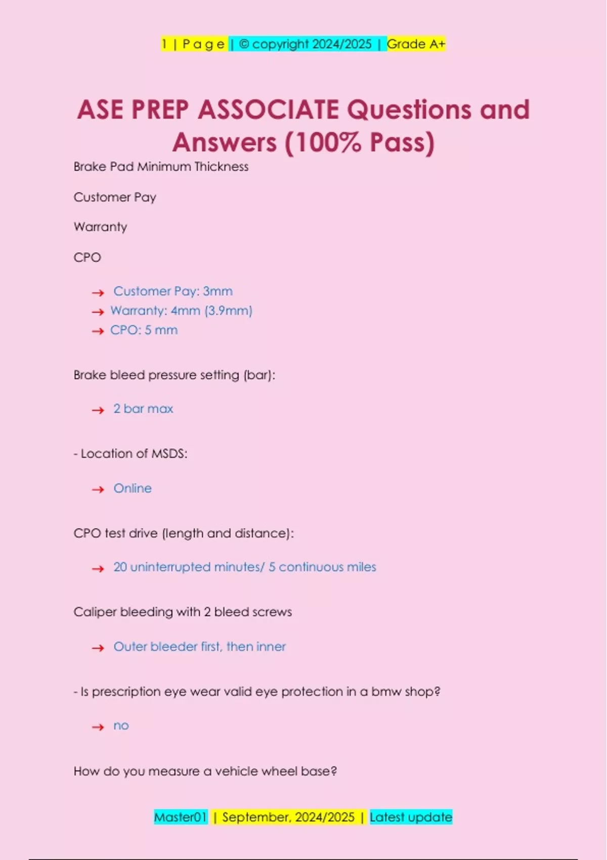 ASE PREP ASSOCIATE Questions and Answers (100% Pass) - ASE - Stuvia US