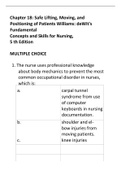 Exam &lpar;elaborations&rpar; NURSING 112 Chapter 18&colon; Safe Lifting&comma; Moving&comma; and Positioning of Patients Williams&colon; deWit's Fundamental Concepts and Skills for Nursing&comma; 5th Edition MULTIPLE CHOICE