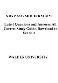 NRNP 6635 Mid Term 2021 (Latest Questions and Answers All Correct Study Guide, Download to Score)