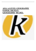 AQA A LEVEL GEOGRAPHY PAPER 2 HUMAN GEOGRAPHY MS 2021