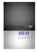 HESI Version 3 Exam Study Guide (Revised 2021) Questions with Answers Provided Graded A