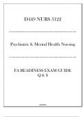 &lpar;WGU D449&rpar; NURS 3122 Psychiatric & Mental Health Nursing - FA Readiness Exam Guide - 2024