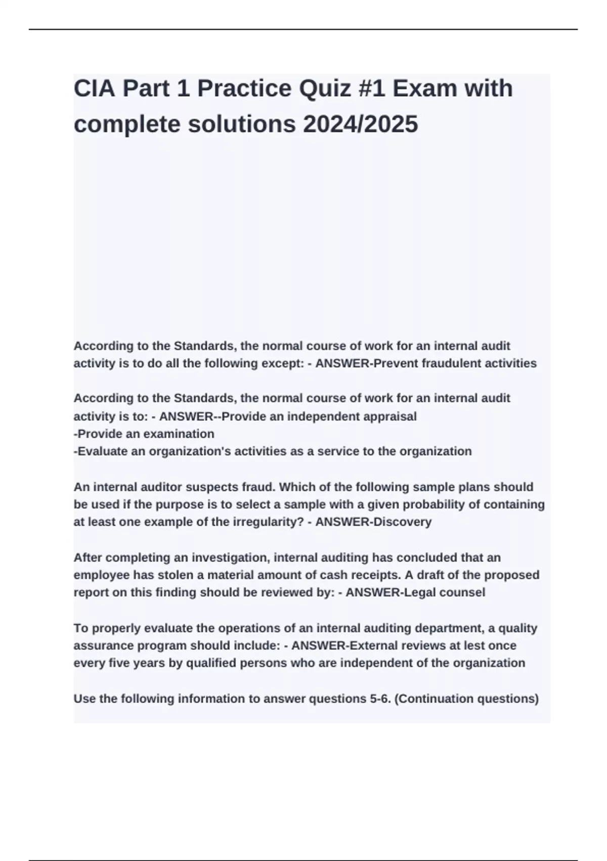 CIA Part 1 Practice Quiz -1 Exam with complete solutions 2024_2025 ...