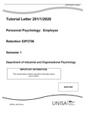 Tutorial Letter 201,1,2020 Personnel Psychology, Employee Retention IOP3706