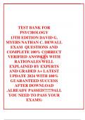  TEST BANK FOR PSYCHOLOGY 13TH EDITION DAVID G&period; MYERS NATHAN C&period; DEWALL EXAM  QUESTIONS AND COMPLETE 100&percnt; CORRECT VERIFIED ANSWERS WITH RATIONALES WELL EXPLAINED BY EXPERTS AND GRADED A&plus; LATEST UPDATE 2024 WITH 100&percnt; GUARANTEED SUCCESS AFTER DOWNLOAD &period;ALREA
