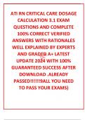 ATI RN CRITICAL CARE DOSAGE CALCULATION 3&period;1 EXAM  QUESTIONS AND COMPLETE 100&percnt; CORRECT VERIFIED ANSWERS WITH RATIONALES WELL EXPLAINED BY EXPERTS AND GRADED A&plus; LATEST UPDATE 2024 WITH 100&percnt; GUARANTEED SUCCESS AFTER DOWNLOAD &period;ALREADY PASSED&excl;&excl;&excl;&excl;&excl;&excl;9ALL YOU NEE