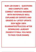 NUR 120 EXAM 1   QUESTIONS AND COMPLETE 100&percnt; CORRECT VERIFIED ANSWERS WITH RATIONALES WELL EXPLAINED BY EXPERTS AND GRADED A&plus; LATEST UPDATE 2024 WITH 100&percnt; GUARANTEED SUCCESS AFTER DOWNLOAD &period;ALREADY PASSED&excl;&excl;&excl;&excl;&excl;&excl;9ALL YOU NEED TO PASS YOUR EXAMS&rpar;