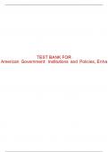 Test Bank For American Government&colon; Institutions and Policies&comma; Enhanced - 16th - 2021 All Chapters - 9780357136300