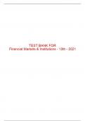 Test Bank For Financial Markets & Institutions - 13th - 2021 All Chapters - 9780357130797