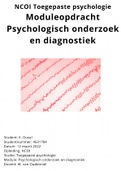 NCOI Geslaagde moduleopdracht Psychologisch onderzoek en Diagnostiek April 2022 - Toegepaste Psychologie - Eindcijfer 9 met feedback