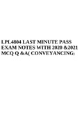 LPL4804 - Conveyancing summaries updated 1 (EXAM NOTES) WITH 2020 &2021 MCQ Q &A.