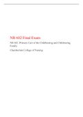 NR 602 Final and MIDTERM EXAM, NR 602 -Primary Care of the Childbearing and Childrearing Family, Chamberlain College of Nursing