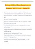 Biology 104 Final Exam Questions and Answers 100&percnt; Correct &vert; Graded A&plus;