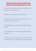 History of Rock and Roll - Final Exam Questions With Solutions 100&percnt; Correct