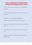 Exam 1 Music History of Rock and Roll Questions With Solutions 100&percnt; Correct