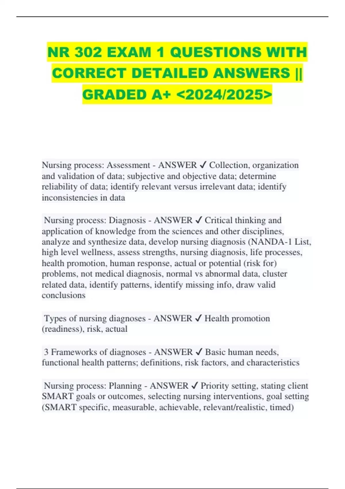 BUNDLE FOR NR 302 EXAM 1,2,3& FINAL EXAM STUDY GUIDE 2025/2026 ACCURATE ...