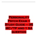 Personality Psych Exam 1 Study Guide – 35 MC TF and 1 SA question. 2022/2023