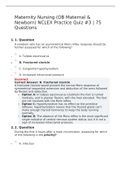 Maternity Nursing &lpar;OB Maternal & Newborn&rpar; NCLEX Practice Quiz &num;3 &vert; 75 Questions