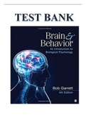 Brain and Behavior An Introduction to Biological Psychology,4th Edition Bob Garretts Test Bank