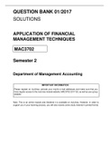 QUESTION BANK 01/2017 SOLUTIONS APPLICATION OF FINANCIAL MANAGEMENT TECHNIQUES Semester 2 Department of Management Accounting