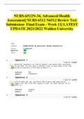 NURS-6512N-34, Advanced Health Assessment| NURS 6512 N6512 Review Test Submission- Final Exam - Week 11| LATEST UPDATE 2021/2022 Walden University