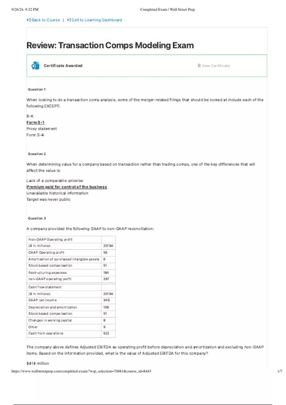 Transaction Comps Modeling - WSP Exam - Wall Street Prep - Stuvia US