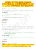 NURSING CRITICAL CARE EXAM &lpar;200 QUESTIONS AND ANSWERS&rpar; BEST GRADED A&plus; LATEST UPDATE 2022 BEST SOLUTIONS