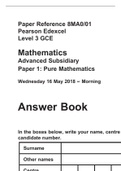 Paper Reference 8MA0/01 Pearson Edexcel Level 3 GCE  Mathematics Advanced Subsidiary Paper 1: Pure Mathematics