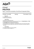 AQA A-level POLITICS Paper 2 Government and politics of the USA and Comparative Politics | with Mark Scheme