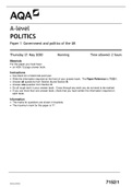 AQA A-level POLITICS Paper 1 Government and politics of the UK |with Mark Scheme