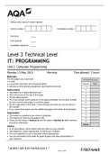 AQA Level 3 Technical Level IT: PROGRAMMING Unit 2 Computer Programming |with Mark Scheme