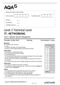 AQA Level 3 Technical Level IT: NETWORKING Unit 6 Network Security Management |with Mark scheme