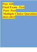 Psyc 420 Final Exam -Test Part: Post Multiple Choice Questions 2021/2022