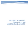 2021/2022 HESI RN EXIT EXAM V1 FULL 160 QUESTIONS AND ANSWERS.