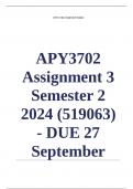 APY3702  Assignment 3 &lpar;COMPLETE ANSWERS&rpar; Semester 2 2024 &lpar;519063&rpar; - DUE 27 September 2024 &semi; 100&percnt; TRUSTED Complete&comma; trusted solutions and explanations&period;&period; Ensure your success with us&period;&period; 