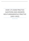 OVER 175 EXAM PRACTICE QUESTIONS AND ANSWERS HESI FUNDAMENTALS PRACTICE (2021-2022)