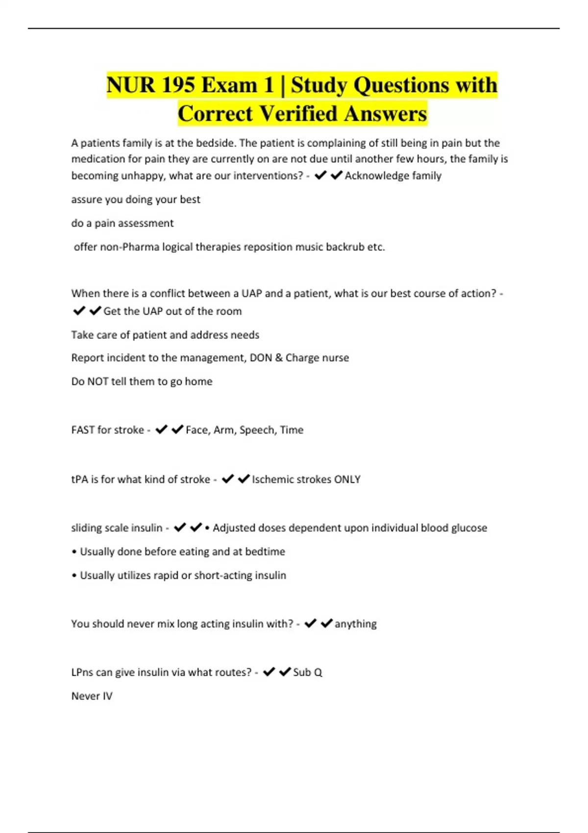 NUR 195 Exam 1 | Study Questions with Correct Verified Answers - NUR ...
