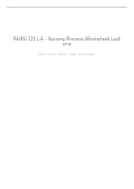 NURS 121L-A Nursing Process Worksheet