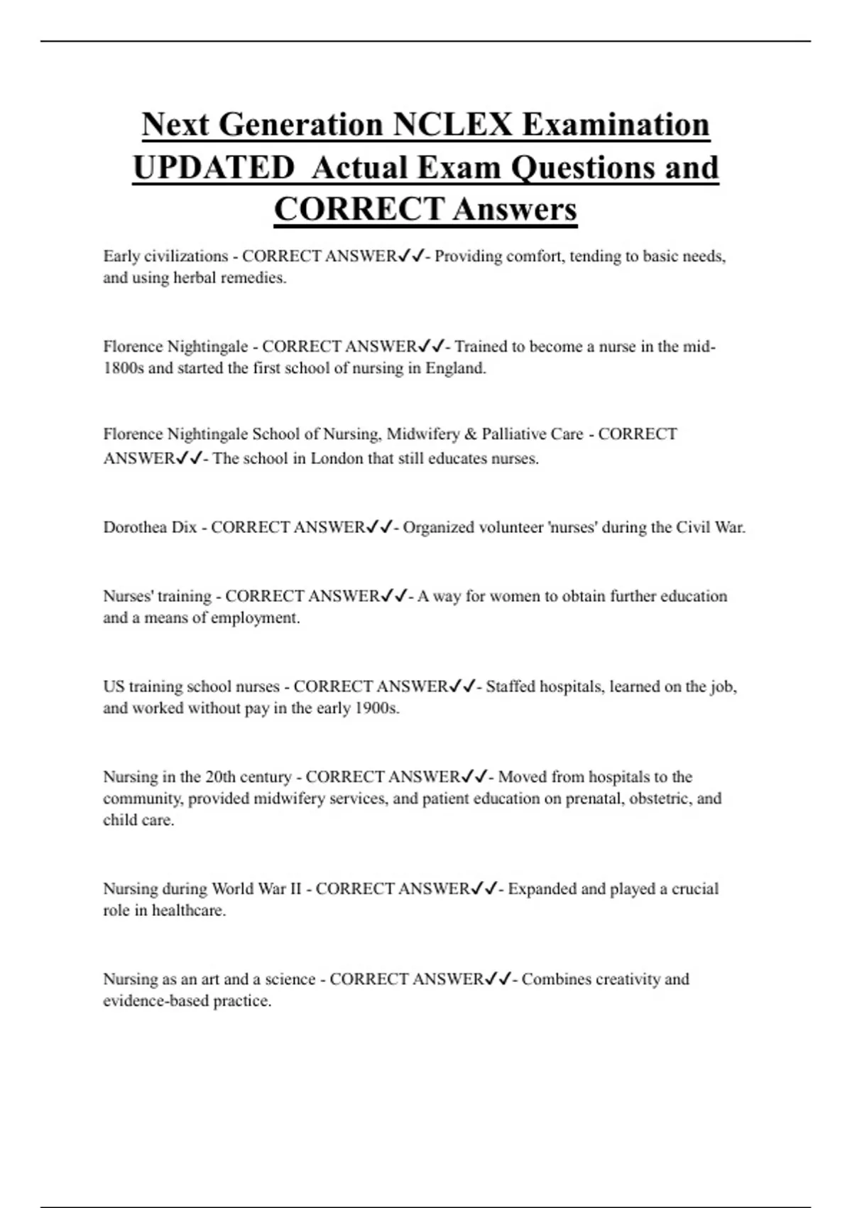 Next Generation NCLEX Examination UPDATED Actual Exam Questions and ...